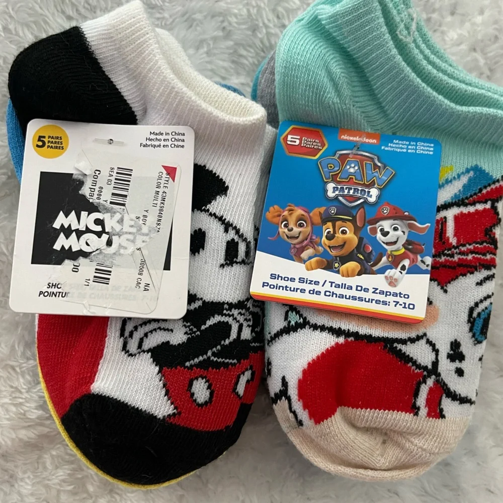 Toddler Paw Patrol & Mickey Mouse Character 10 Socks